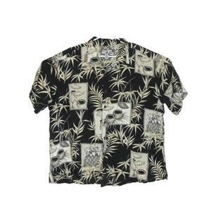 Caribbean Joe Let Go Men's 2XL Shirt Black Hawaiian Floral Drinks Button Up Gift